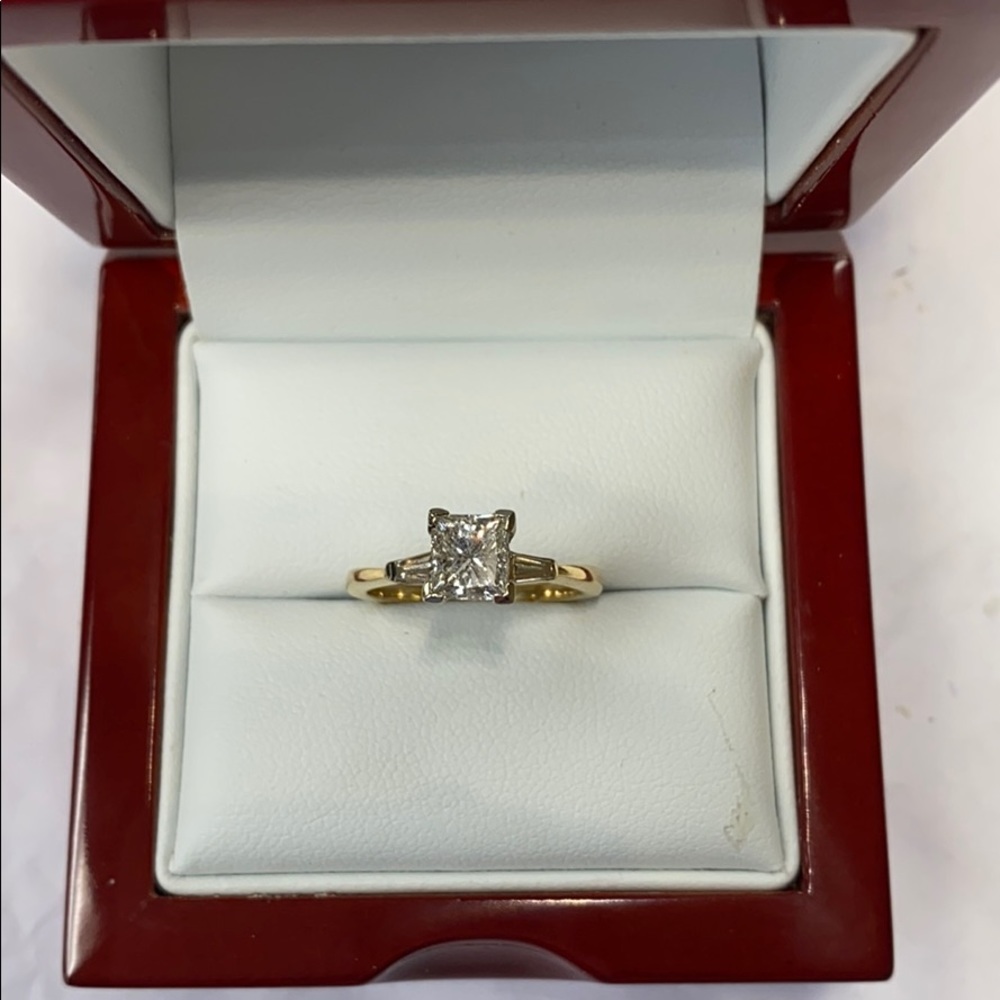 14k yellow gold diamond engagement ring.